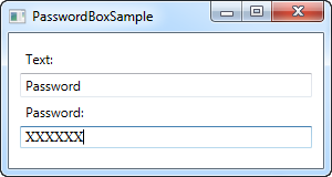 A simple PasswordBox control, with a couple of extra properties set